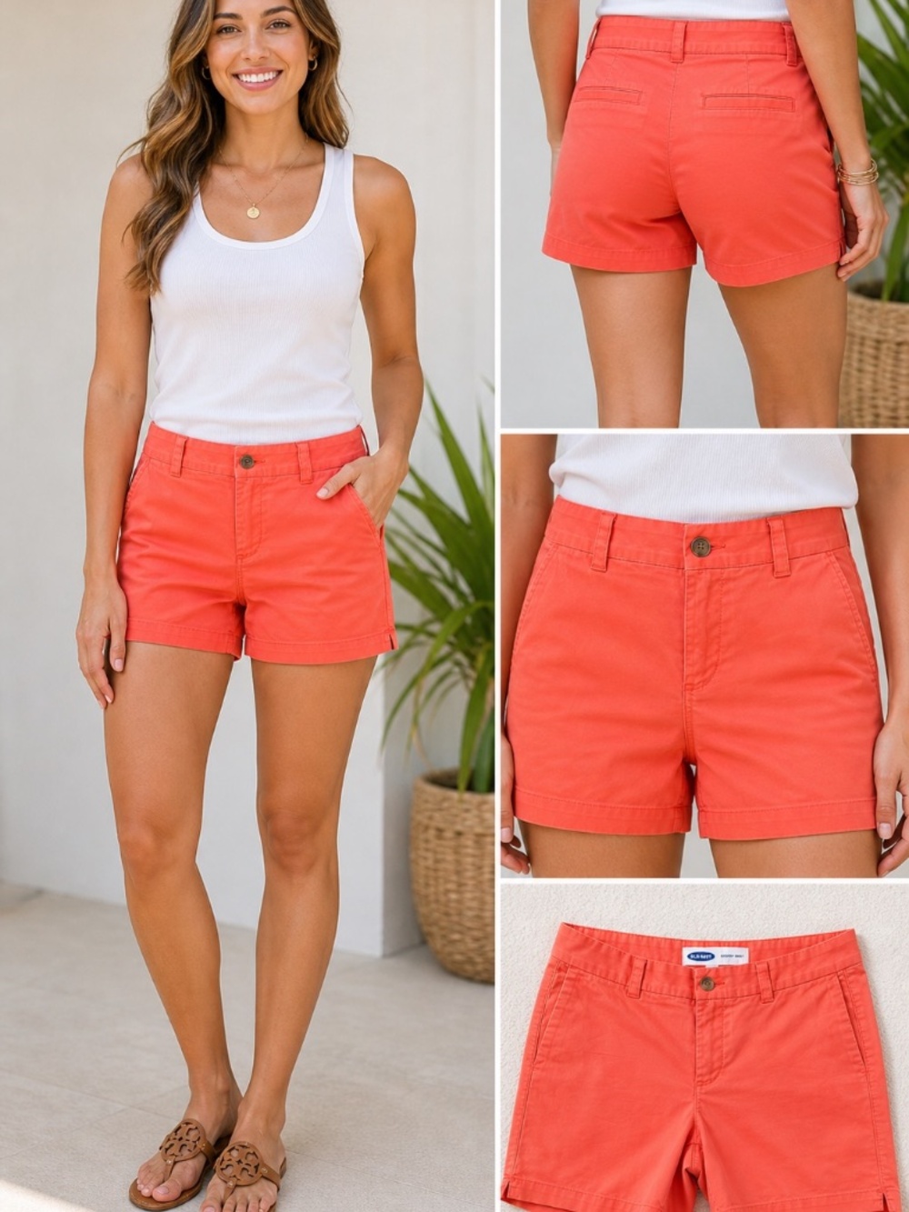Old Navy Everyday Shorts Size 6 Coral Orange Stretch Chino Mid Rise - Picture 8 of 8